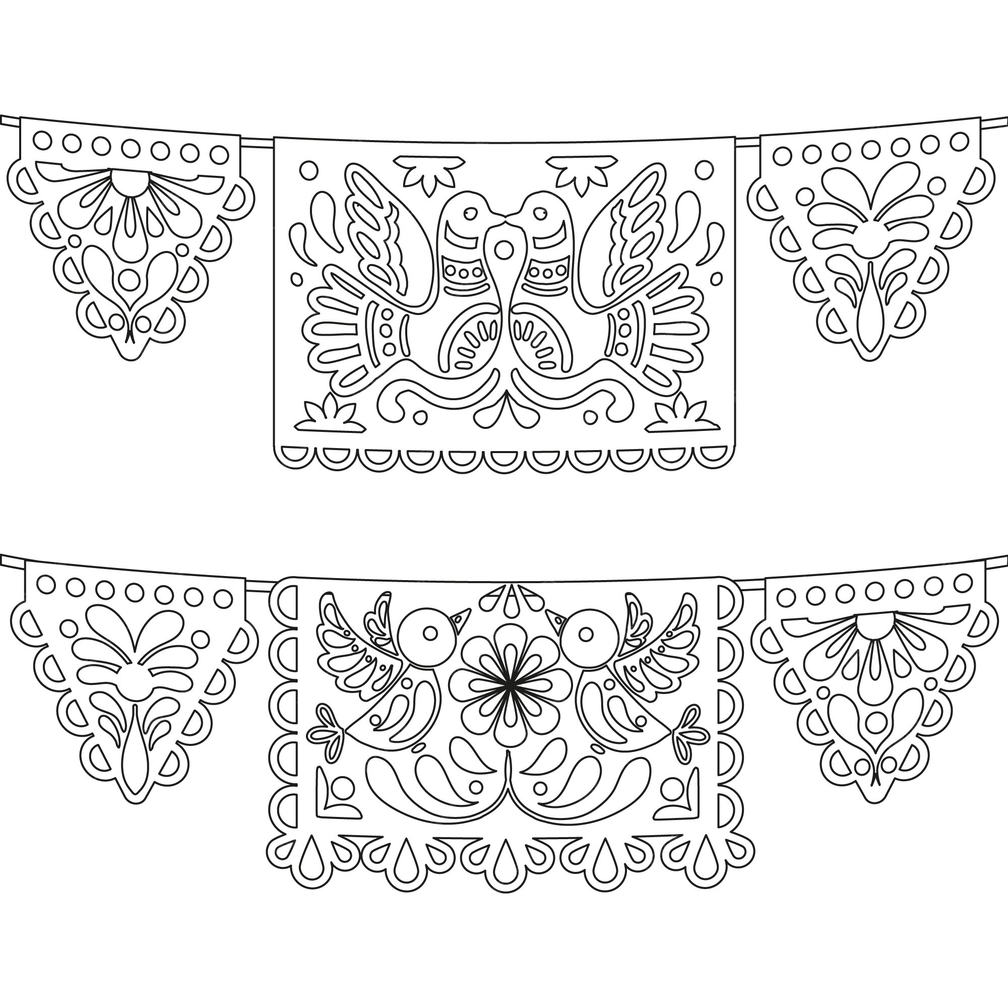 Free vector hand drawn dia de muertos papel picado coloring page illustration