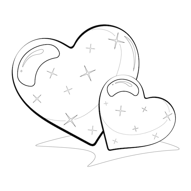 Dibujo para colorear dos corazon brillant sobre un fondo blanco con texto feliz dãa de san valentãn vector premium