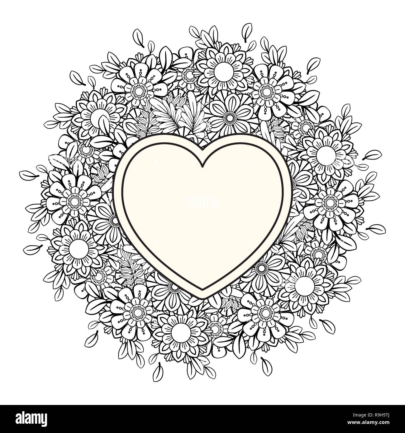 Corazãn floral dãa de san valentãn adulto pãgina para colorear ilustraciãn vectorial aislado sobre fondo blanco imagen vector de stock