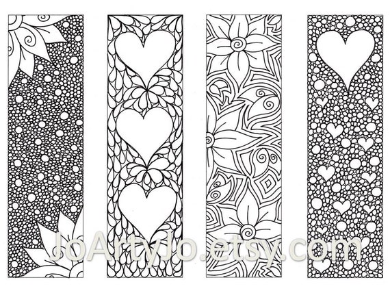 Marcapãginas de san valentãn para imprimir y colorear corazones y flores inspirados en zentangle para colorear imprimible descarga digital hoja