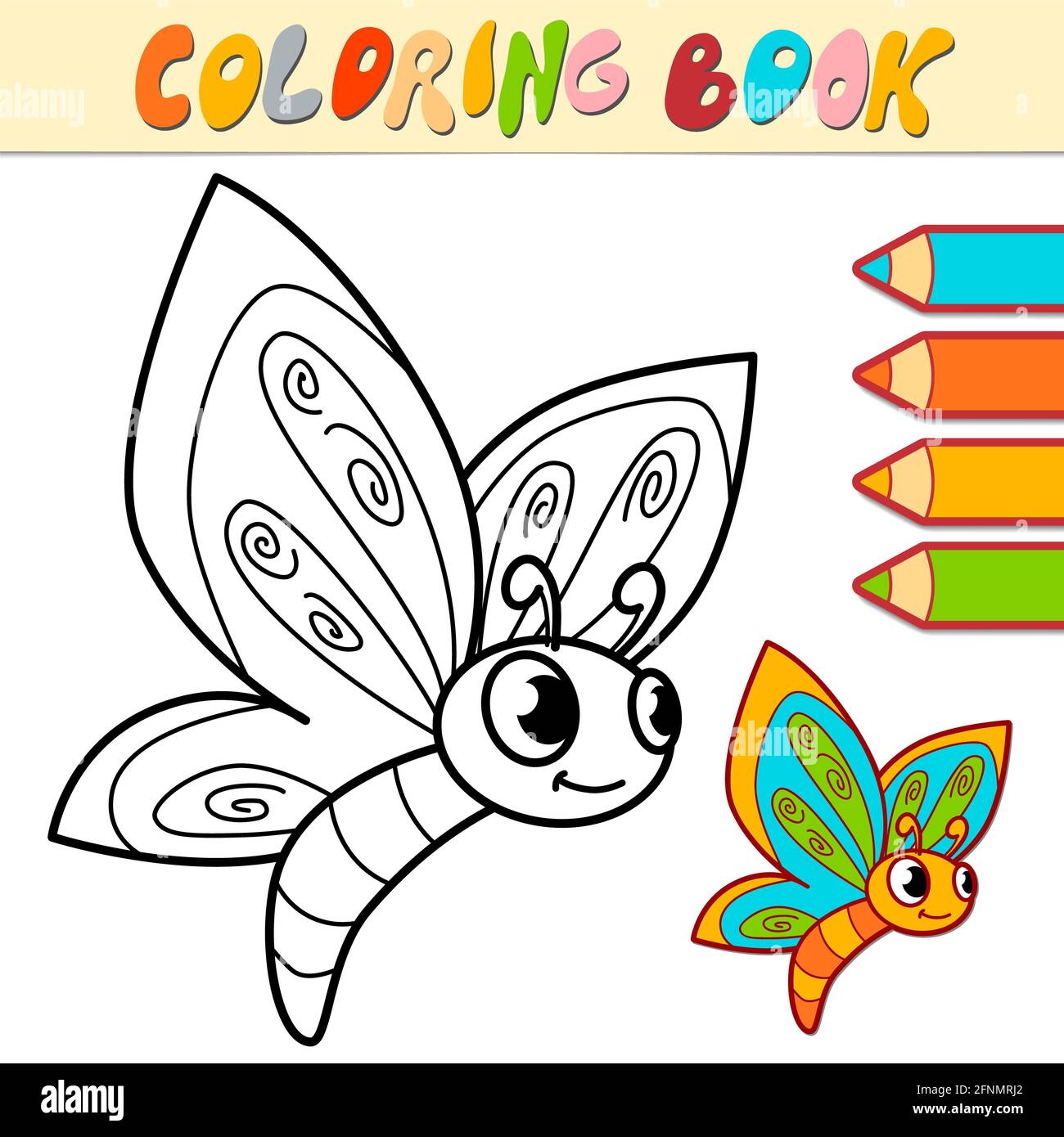 Libro para colorear o pãgina para niãos ilustraciãn de mariposa en blanco y negro fotografãa de stock