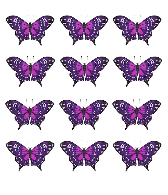 Conjunto de mariposas rosas tropical para imprimir vector premium