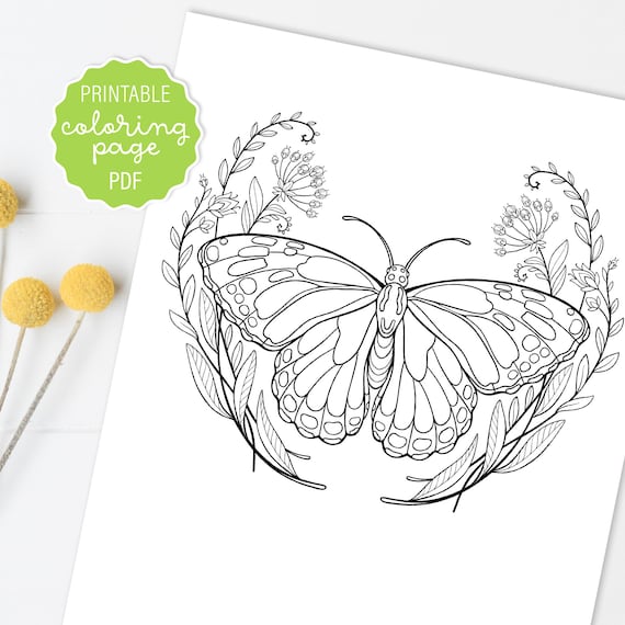 Pãgina para colorear de mariposas hoja para colorear de mariposa monarca mariposa con flores coloraciãn para adultos pãgina para colorear en pdf imprimible