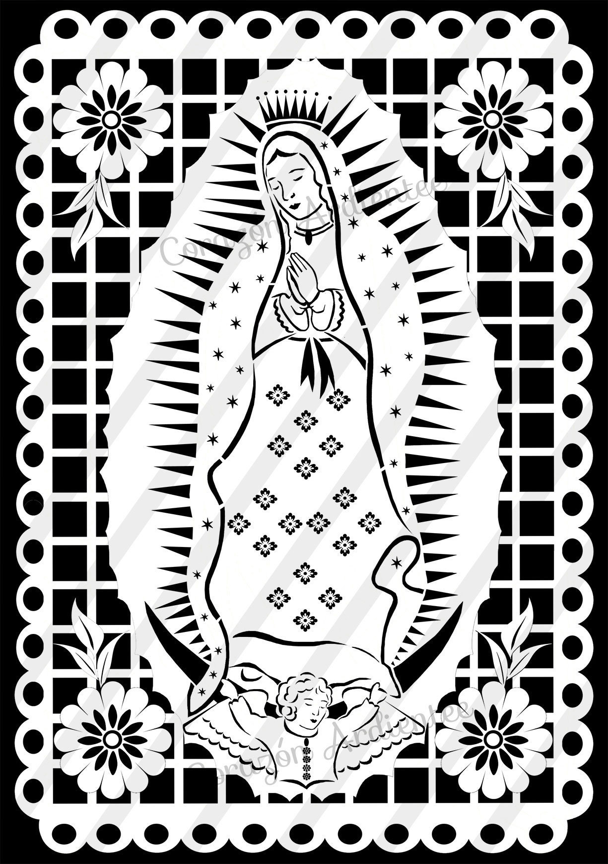 Guadalupe virgin files papel picado clip art instant download digital sheet printable digital flowers angel jpg png scrapbooking