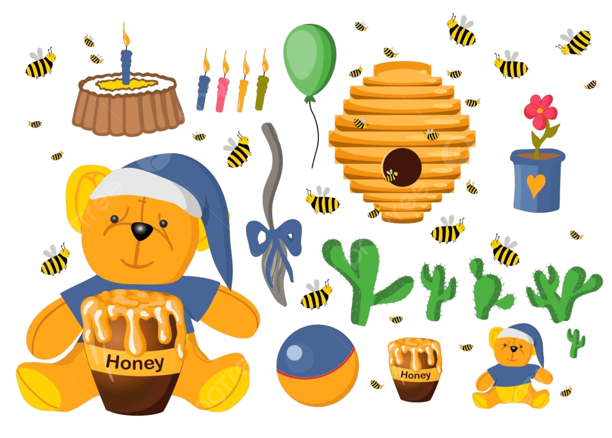 Juego de pegatinas de winnie the pooh con elementos de bebã y hãro de cuento de hadas vector png dibujos dibujos animados nião vector de winnie pooh png y vector para dcargar