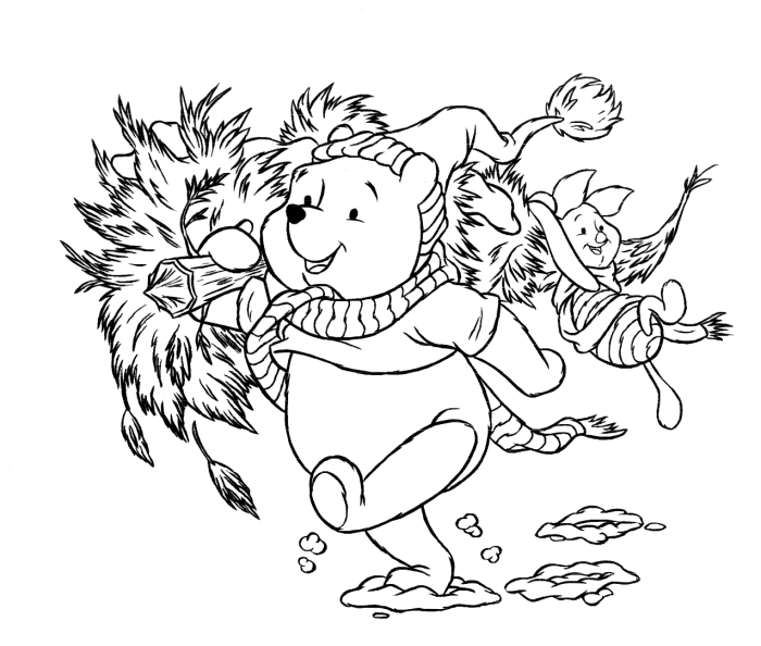 Dibujo para imprimir y colorear de winnie the pooh ãrbol de navidad