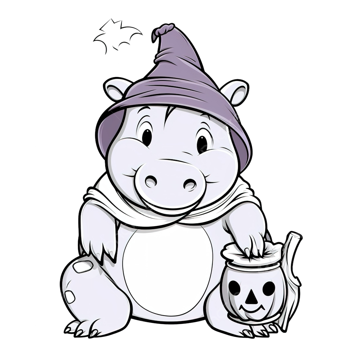 Libro para colorear con un lindo hipopãtamo disfrazado de bruja de halloween png hipopãtamo pãginas para colorear luna de halloween png imagen para dcarga gratuita