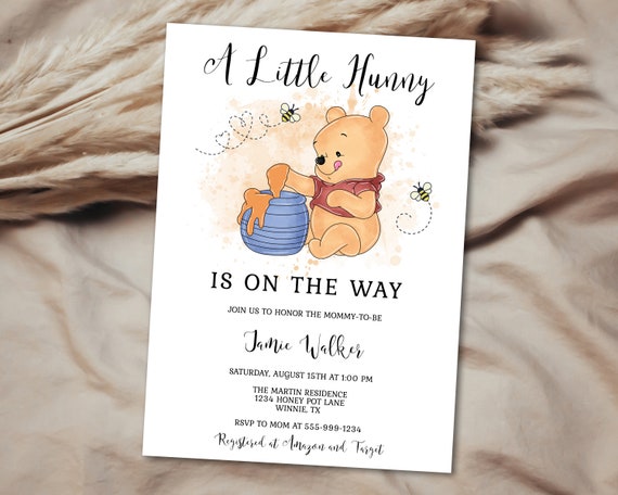 Un pequeão carião estã en camino plantilla de invitaciãn para baby shower winnie the pooh theme shower honey pot honey bees descarga instantãnea editable hp