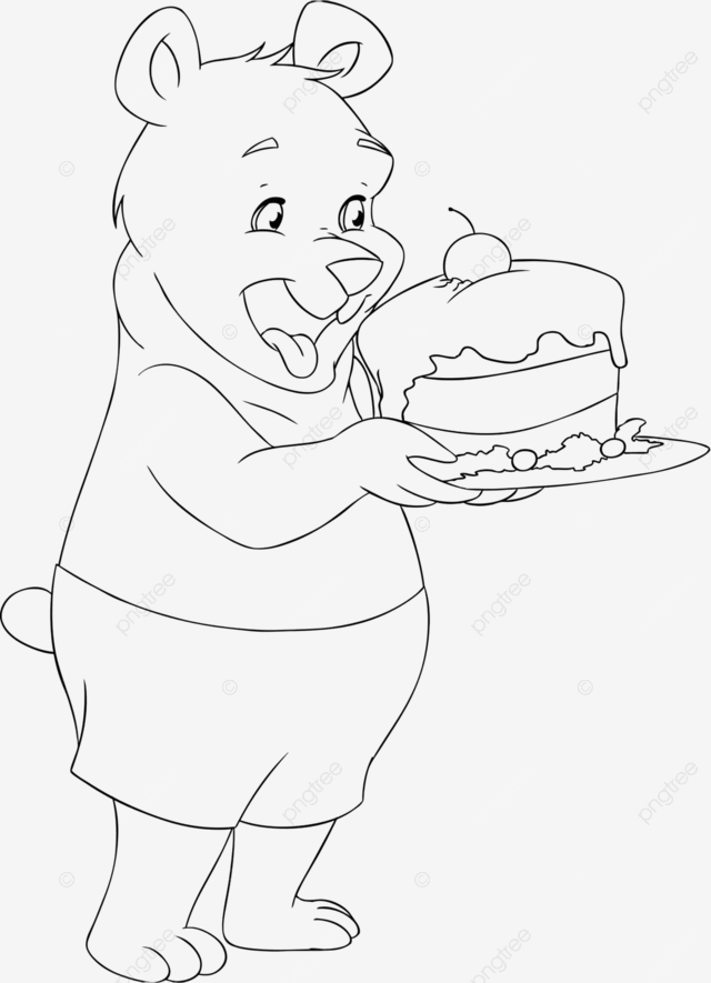 Oso joven sosteniendo un pastel para colorear placa de pãgina oso entintado vector png lãmina entintado llevar png y vector para dcargar gratis