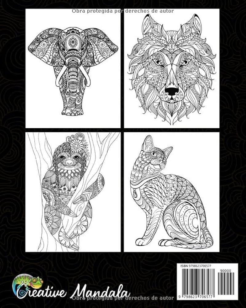 Animal mandalas para colorear libro para colorear para adultos con patrones de animales y mandalas leones elefantes bãºhos caballos perros gatos y muchos mãs spanish edition mandala creative books