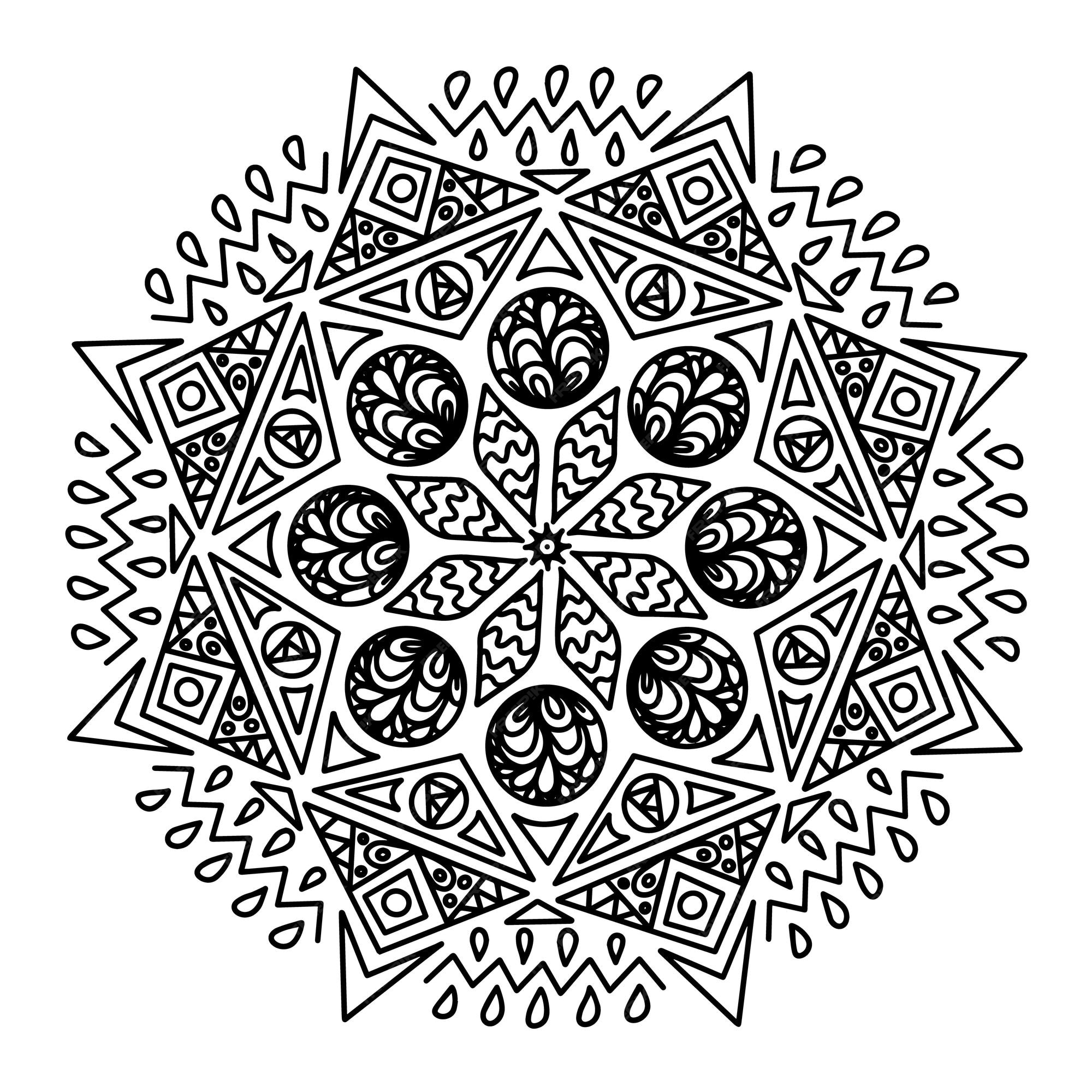 Mandala de vector moderno abstracto con figuras geomãtricas cuadrados y cãrculos en garabato aislado sobre fondo blanco ilustraciãn para diseão de temporada decoraciãn textil sala de juegos para niãos o tarjeta de