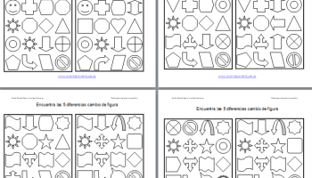 Encuentra las diferencias y colorea en formas geometricas plantilla editable