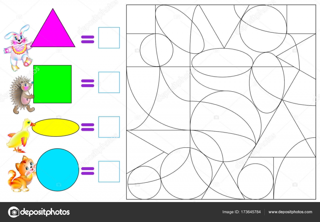 Ejercicio para niãos pequeãos necesidad de pintar las figuras geomãtricas en los colores correspondientes contar la cantidad y escribir los nãºmeros vector de stock por nataljacernecka