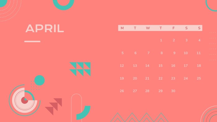 Plantilla gratuita de calendario mensual con formas geomãtricas color coral