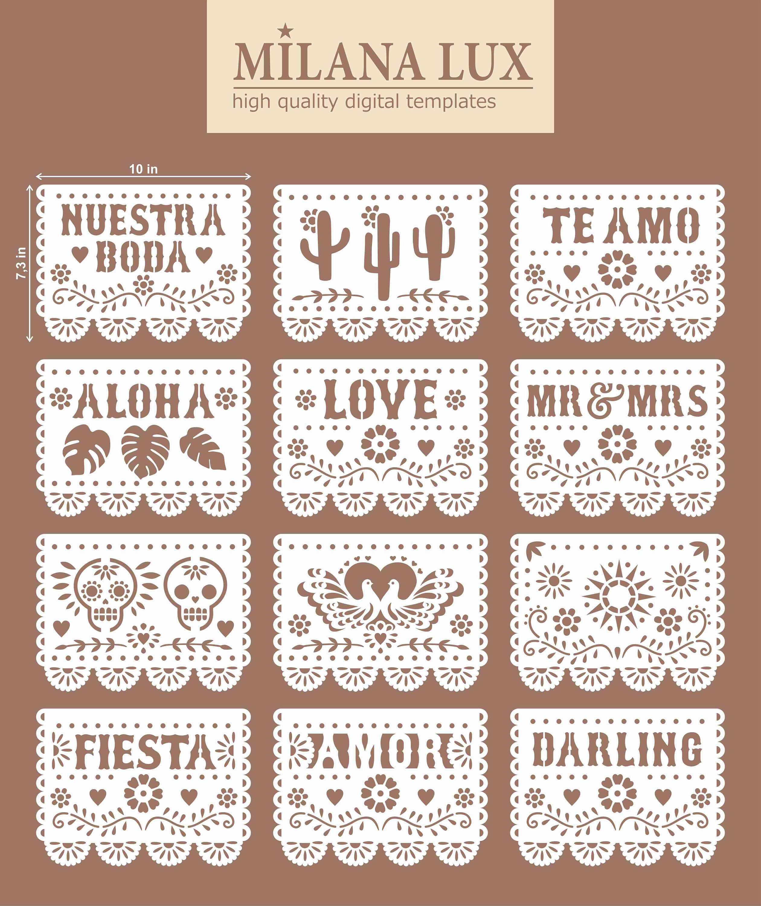 Papel picado svg cut files fiesta banner template mexican wedding decor file for cricut lasercut papercut cameo svg dxf ai eps cdr