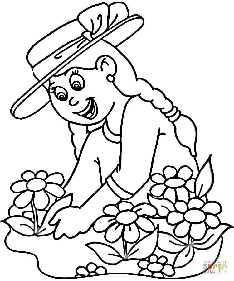 Planting flowers coloring page free printable coloring pages