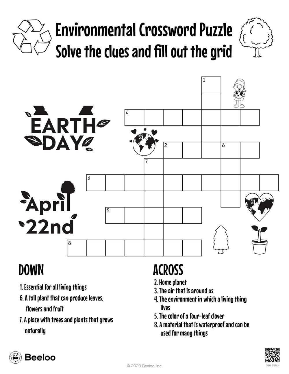 Environmental crossword puzzle â printable crafts and activities for kids