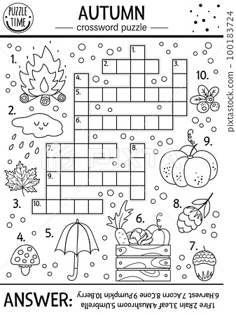 Vector black and white fall season crossword