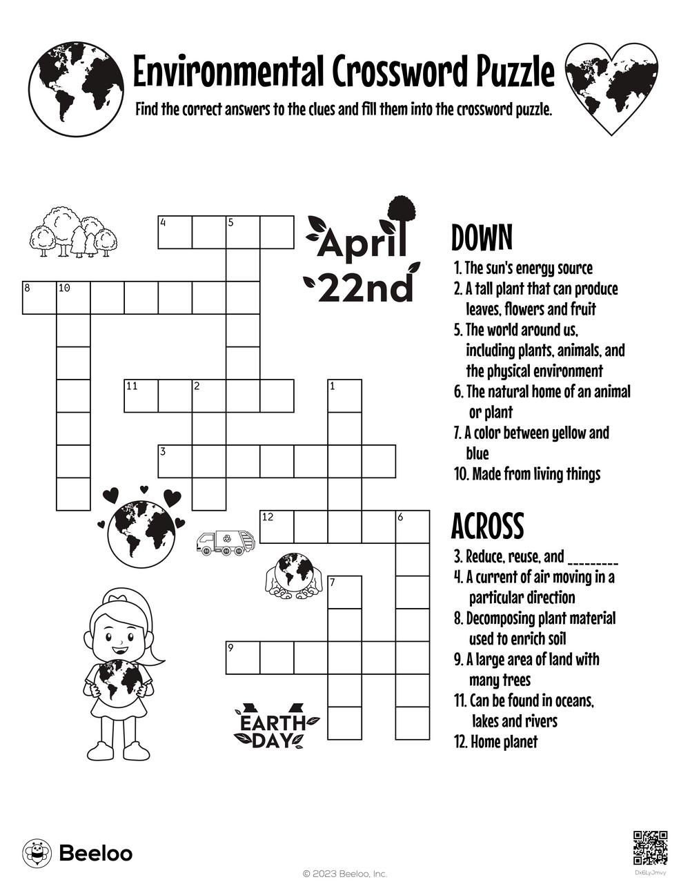 Environmental crossword puzzle â printable crafts and activities for kids