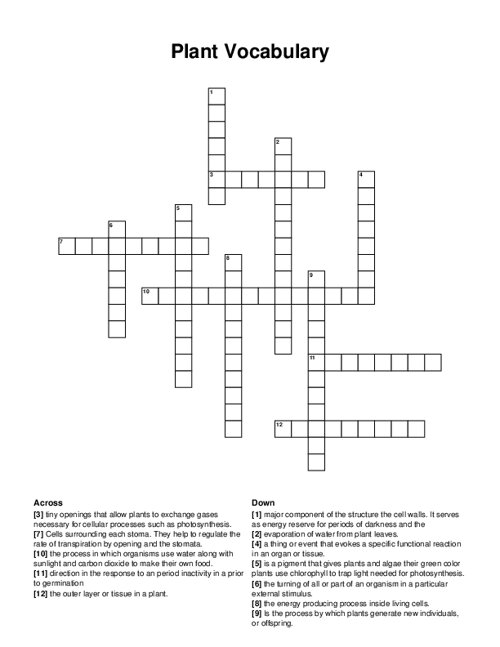 Plant vocabulary crossword puzzle