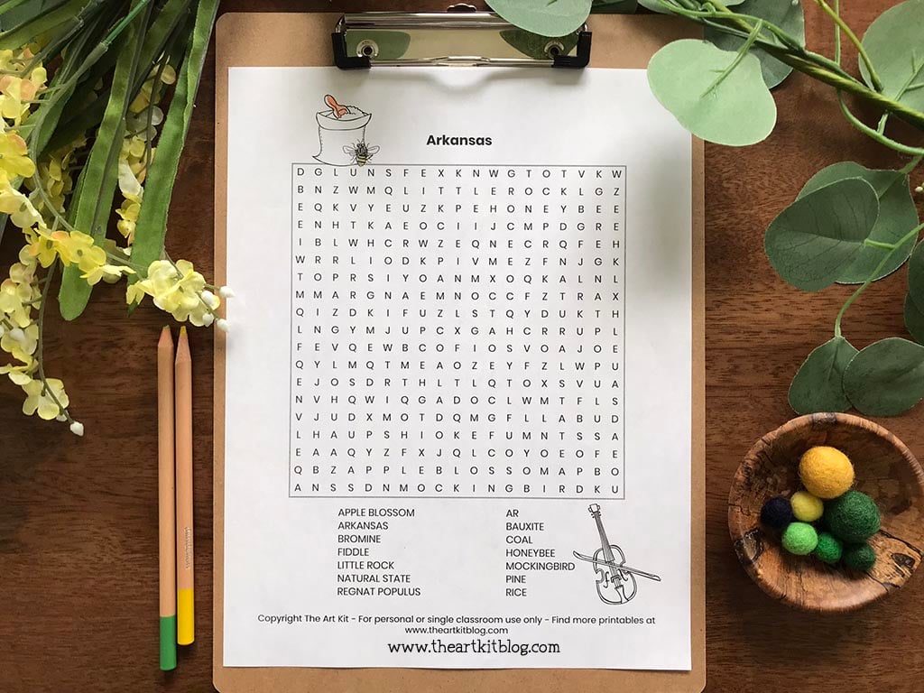 Arkansas word search coloring page free printable download â the art kit
