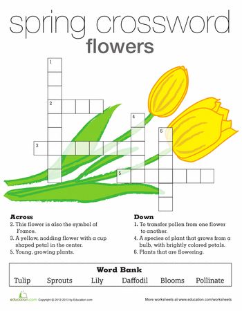 Spring flowers crossword worksheet education blue spring flowers yellow spring flowers spring flowers