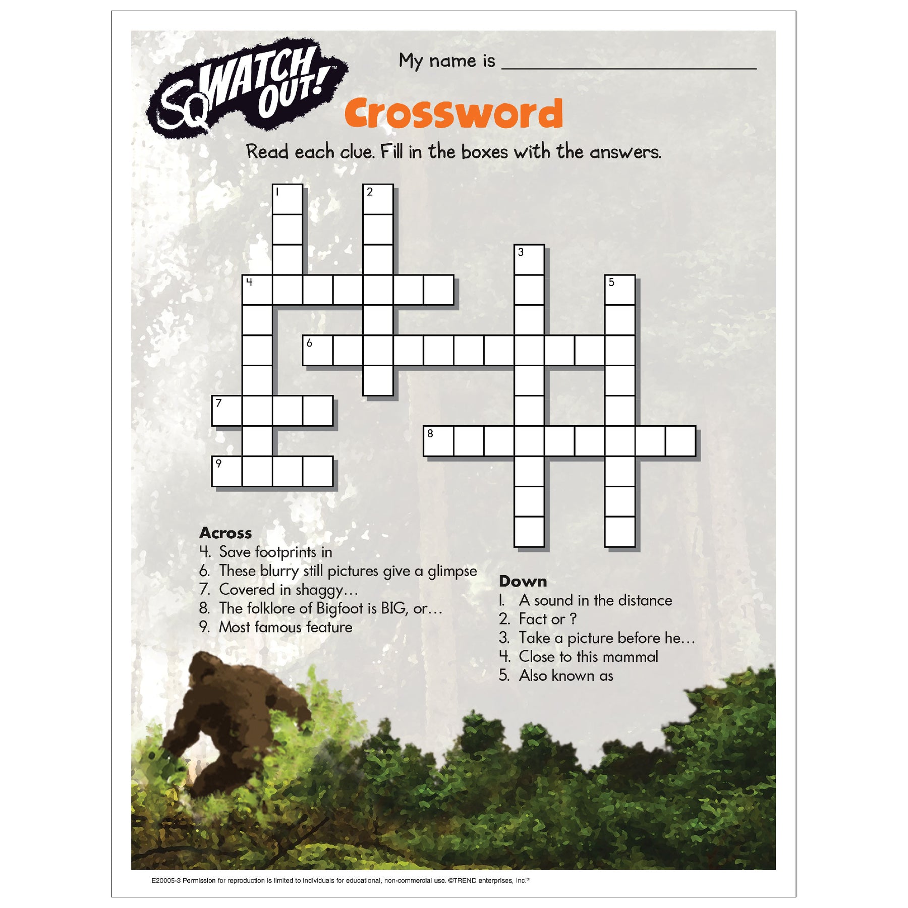 Free printable bigfoot crossword puzzle â trend enterprises inc