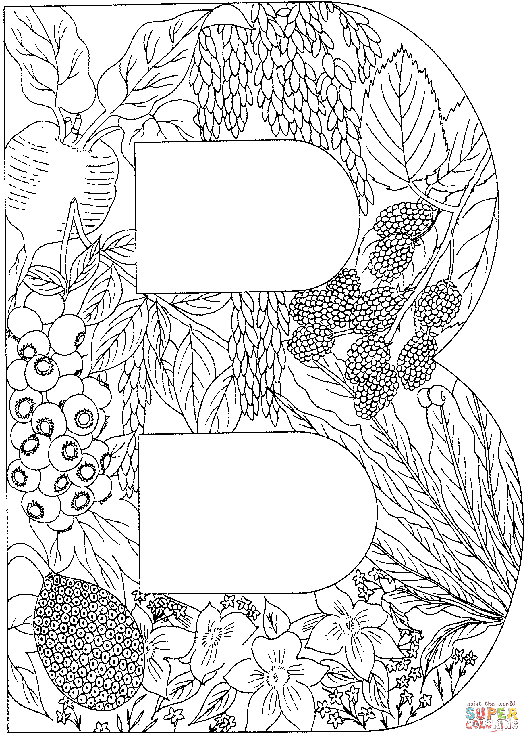 Letter b with plants coloring page free printable coloring pages