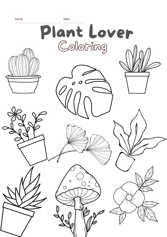 Plant coloring page adult coloring pages digital download printable coloring page crazy plant lady coloring sheets for relaxation