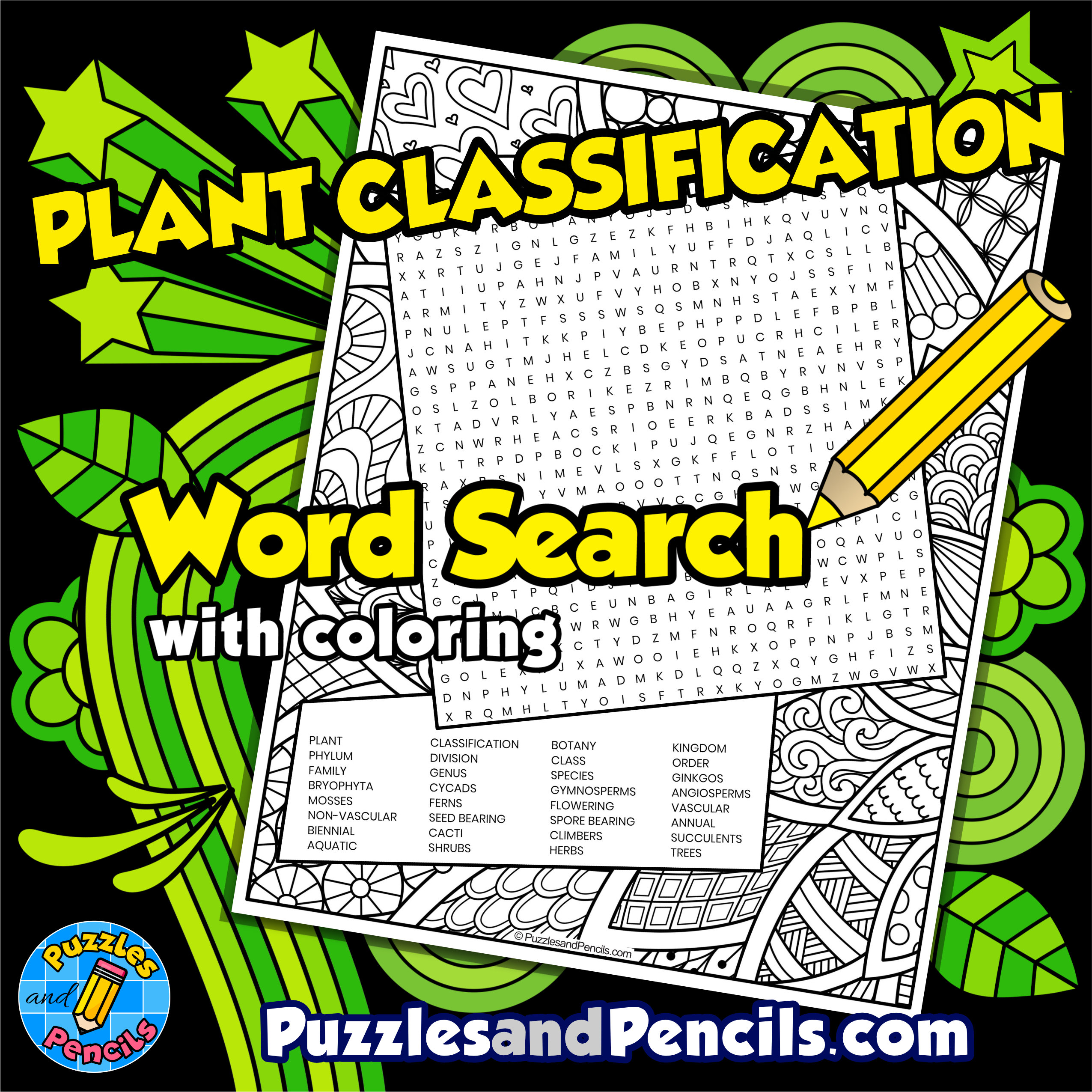 Plant classification word search puzzle with coloring plant biology wordsearch made by teachers