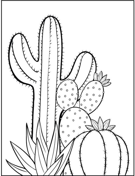 Fun and cute cacuts plant coloring pages for kids digital download printable