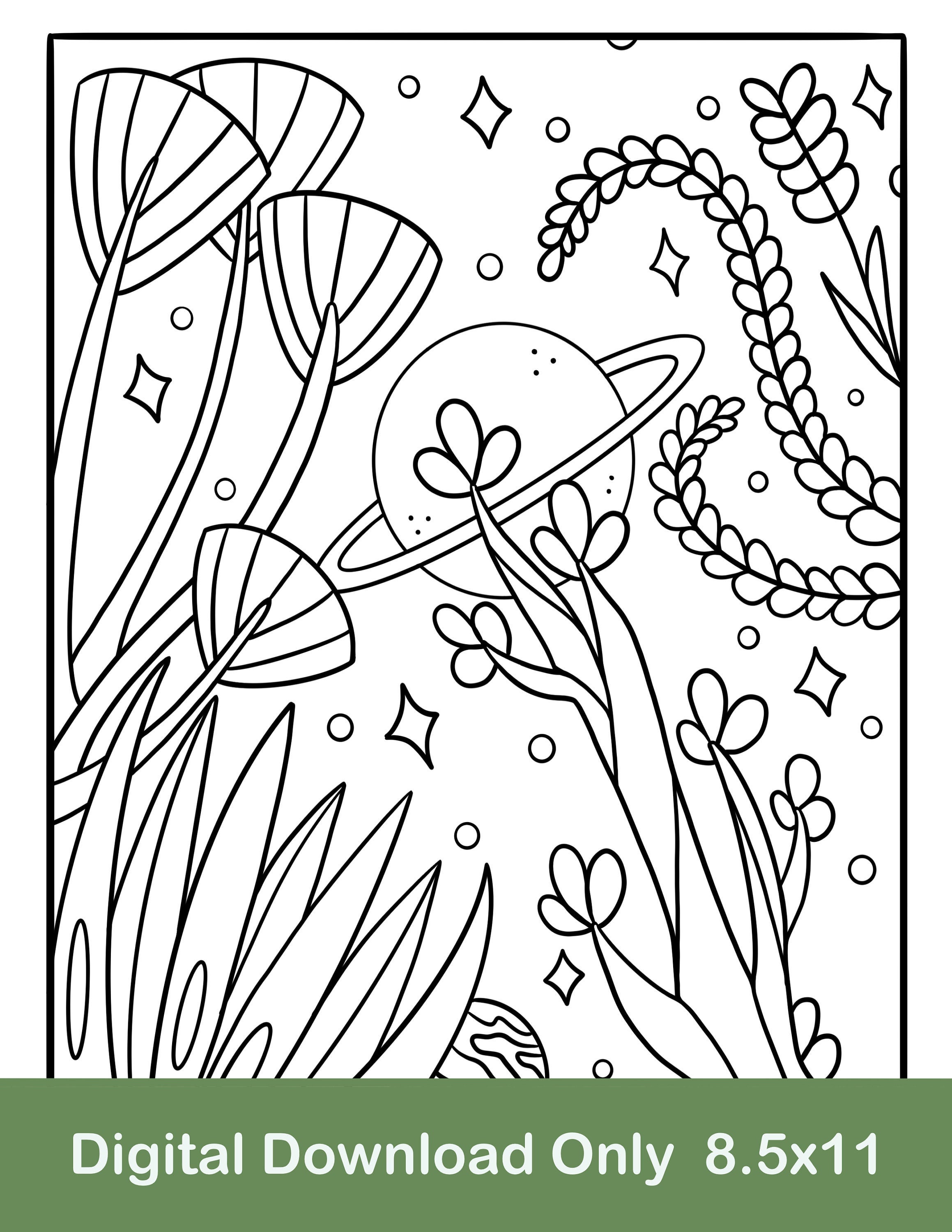 Space plants printable coloring page space coloring page plant coloring page planet coloring page digital download