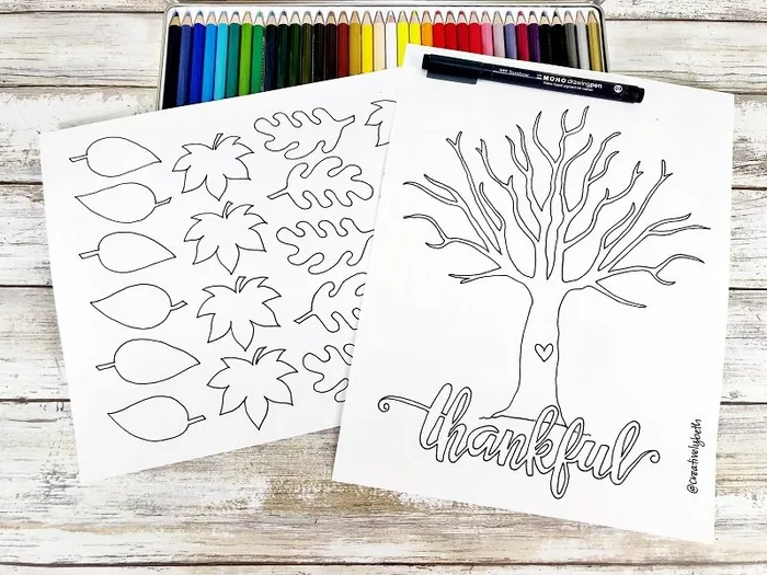 Free printable thankful tree and leaves to color