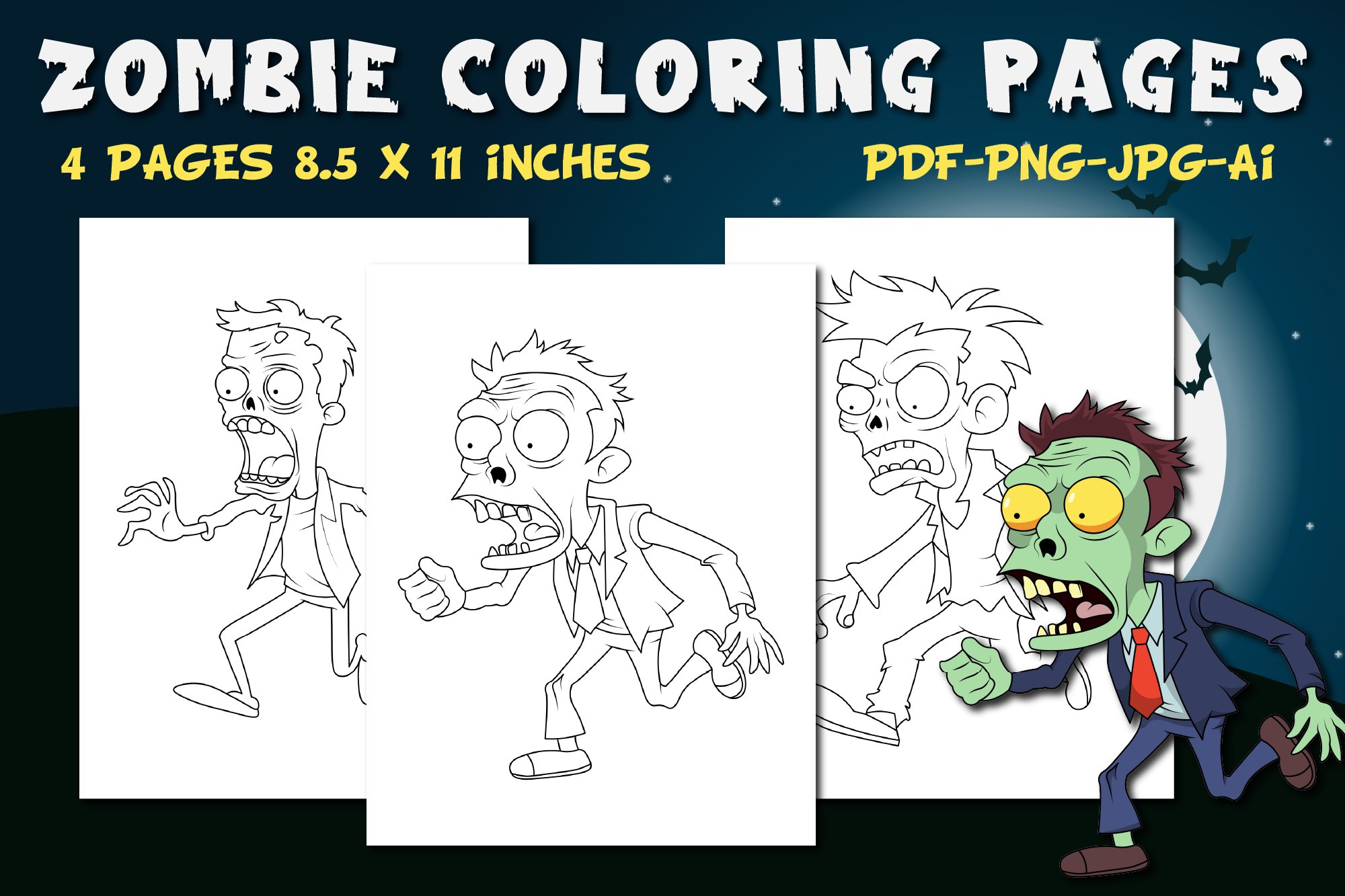 Zombie cartoon coloring pages