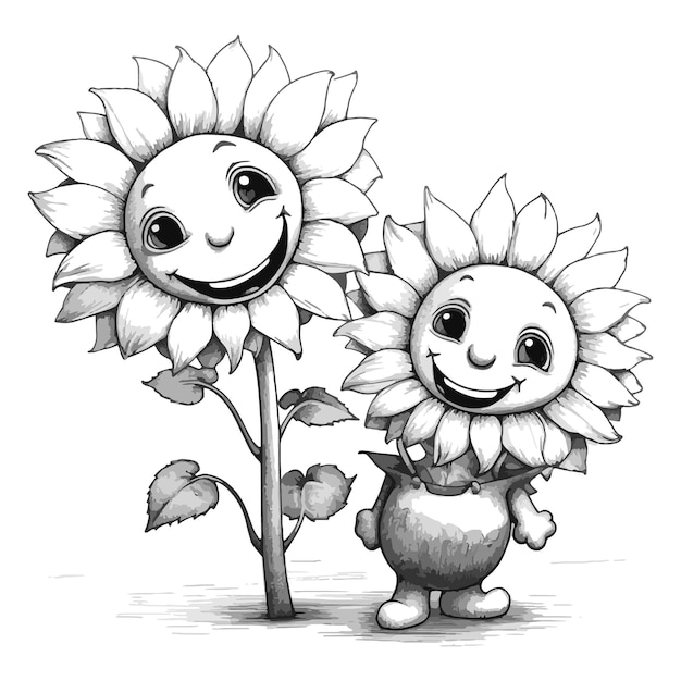 Premium vector coloring book illustration sunflower kawaii coloring page