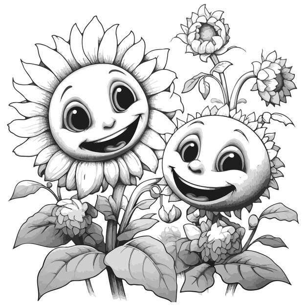 Premium vector coloring book illustration sunflower kawaii coloring page