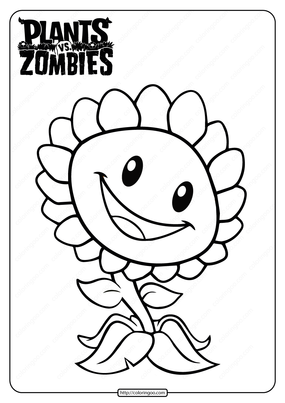 Plants vs zombies sunflower coloring page