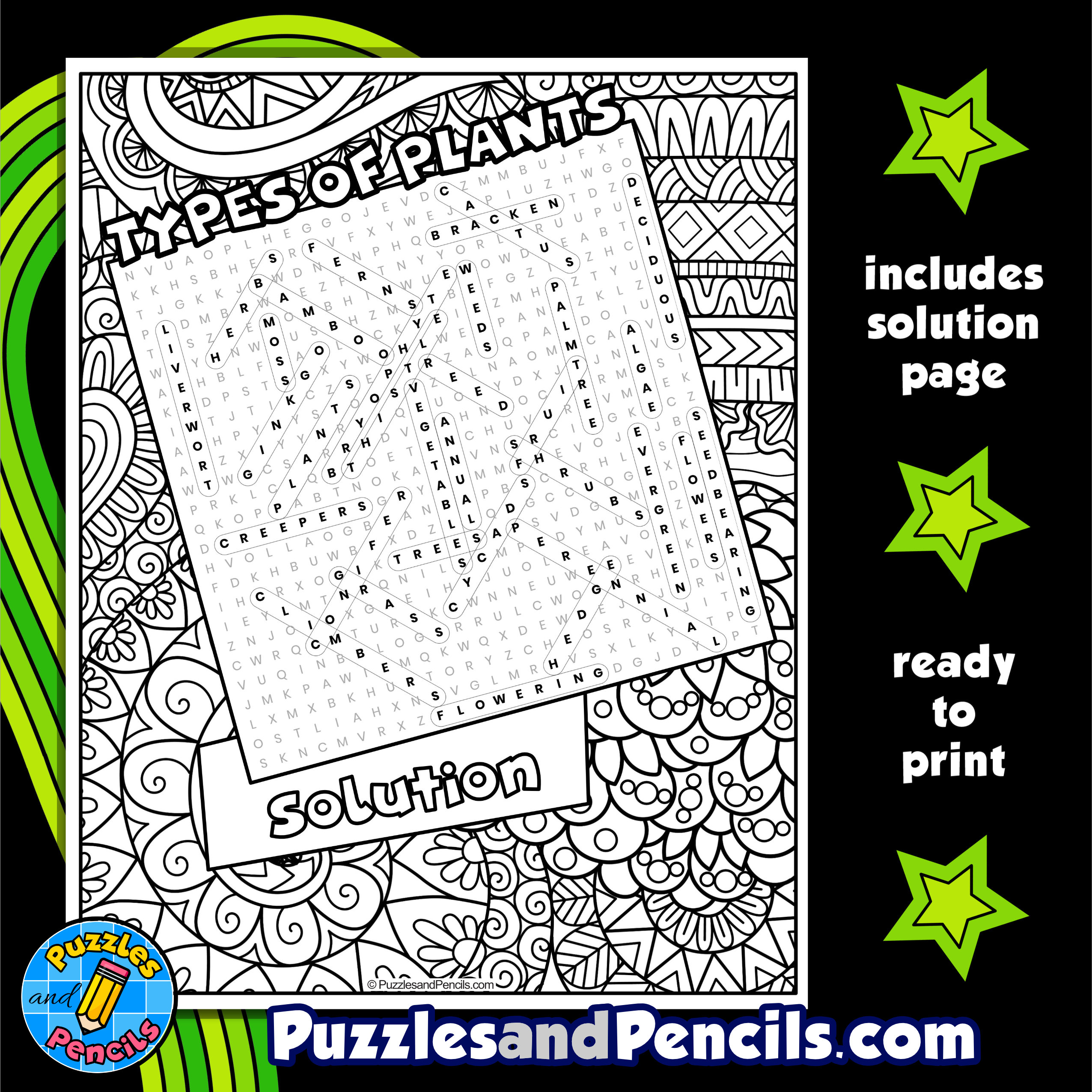 Types of plants word search puzzle with coloring plant biology wordsearch made by teachers