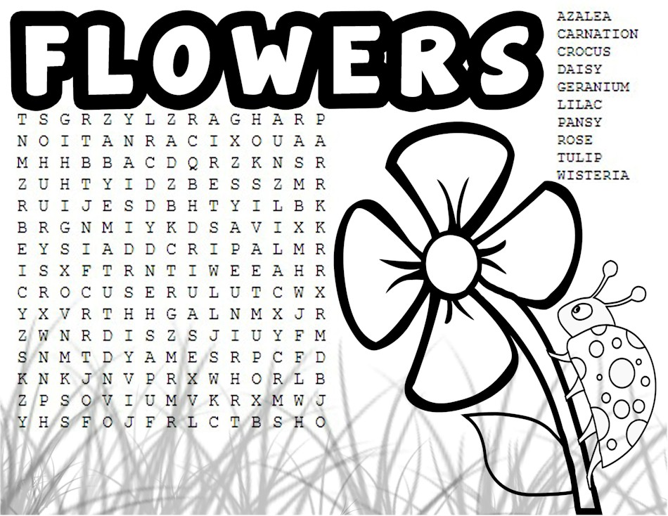 Printable flower word search and coloring page