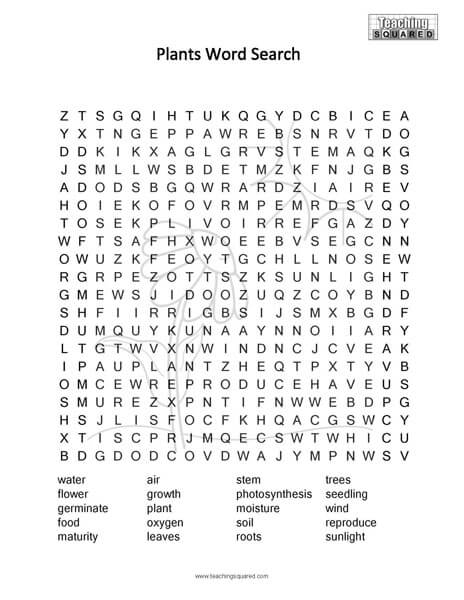 Plants science word search