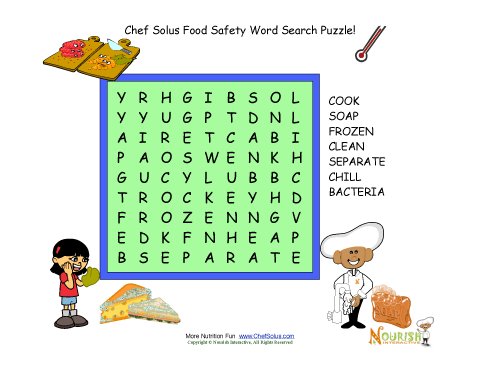 Food safety word search puzzle for kids