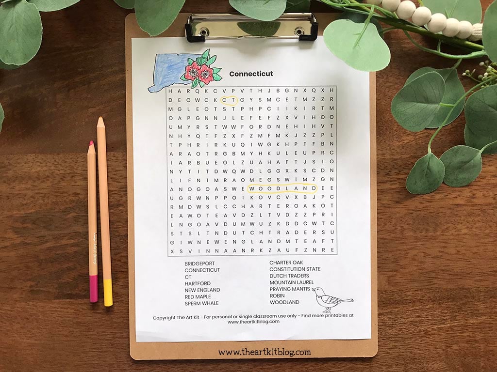 Connecticut word search coloring page free printable download â the art kit