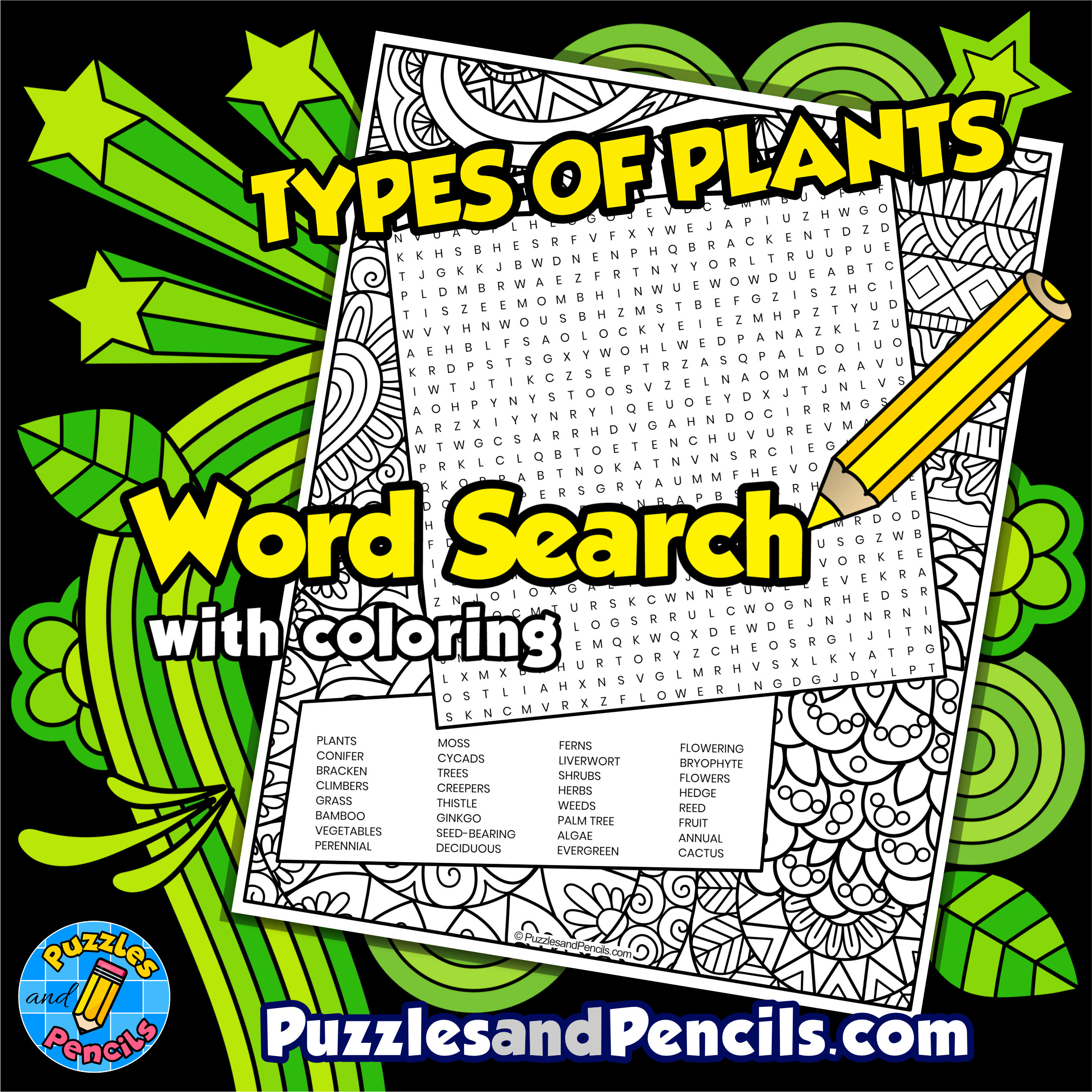 Types of plants word search puzzle with coloring plant biology wordsearch made by teachers