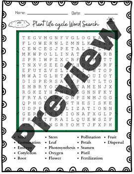 Plant life cycle activities word search