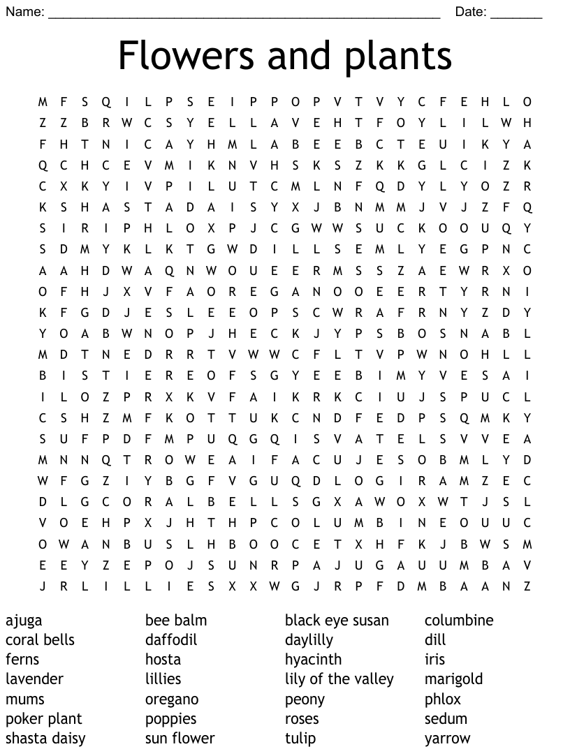 Flowers and plants word search