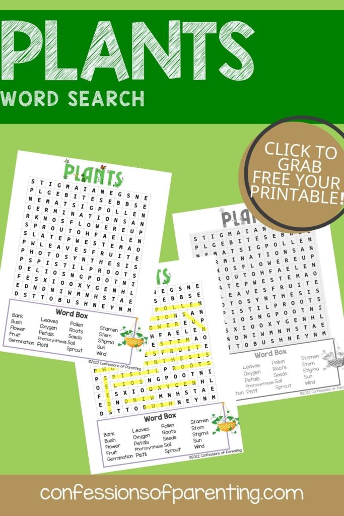 The best free plants word search printable