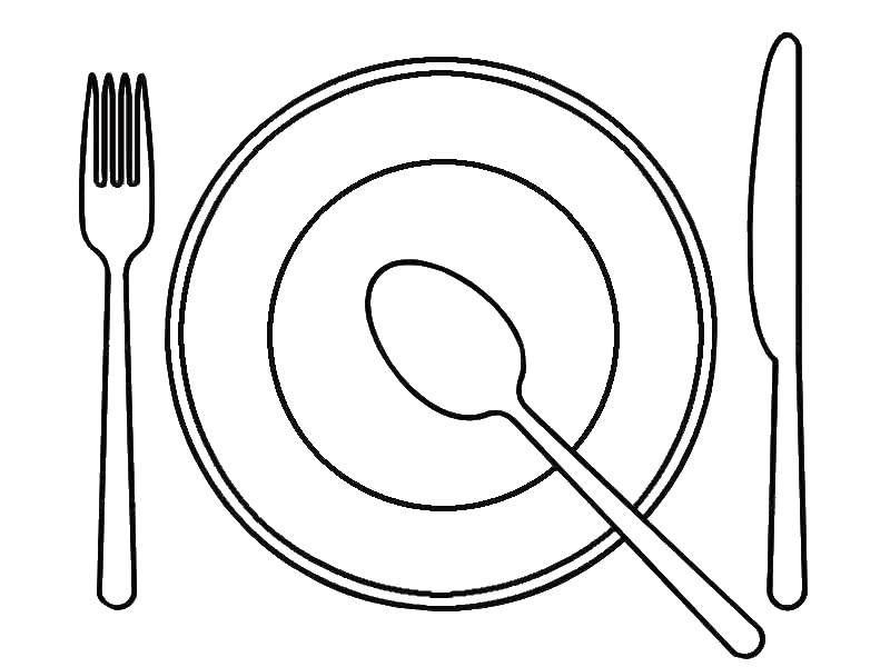 Online coloring pages coloring page plate spoon fork dishes download print coloring page
