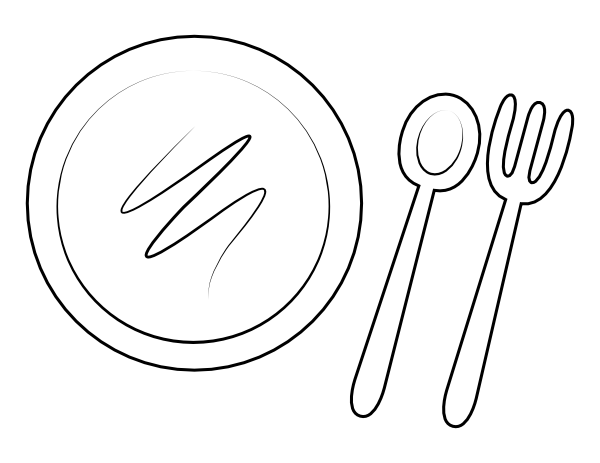 Printable plate and utensils coloring page