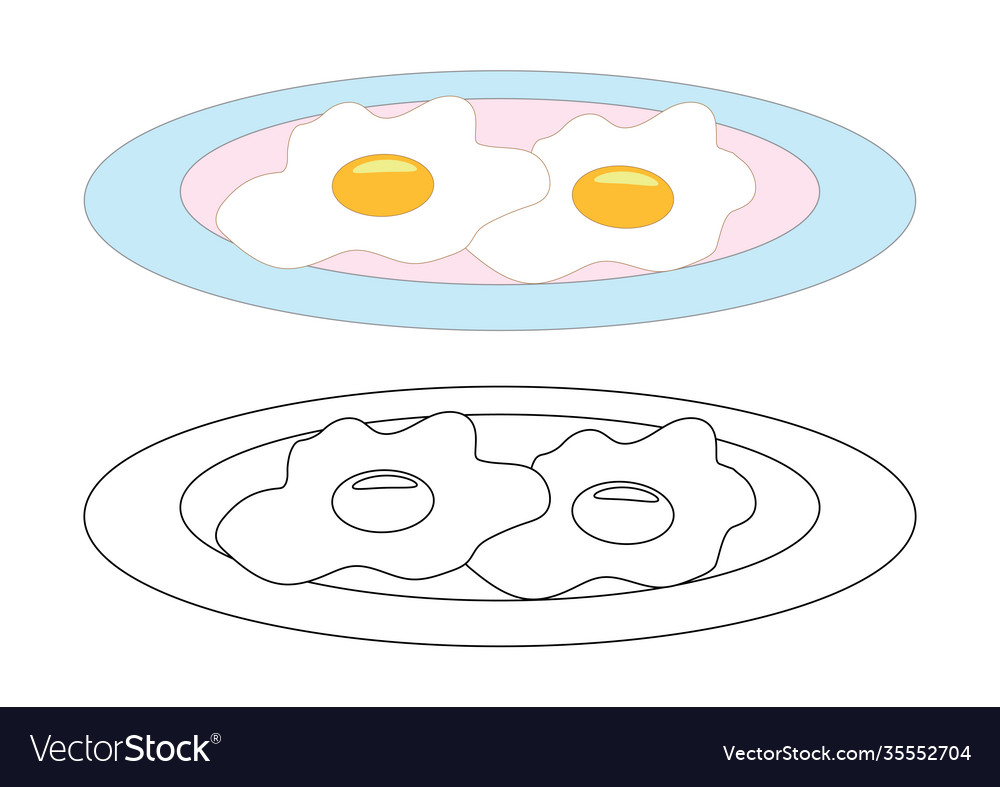 Fried eggs on a plate coloring page royalty free vector