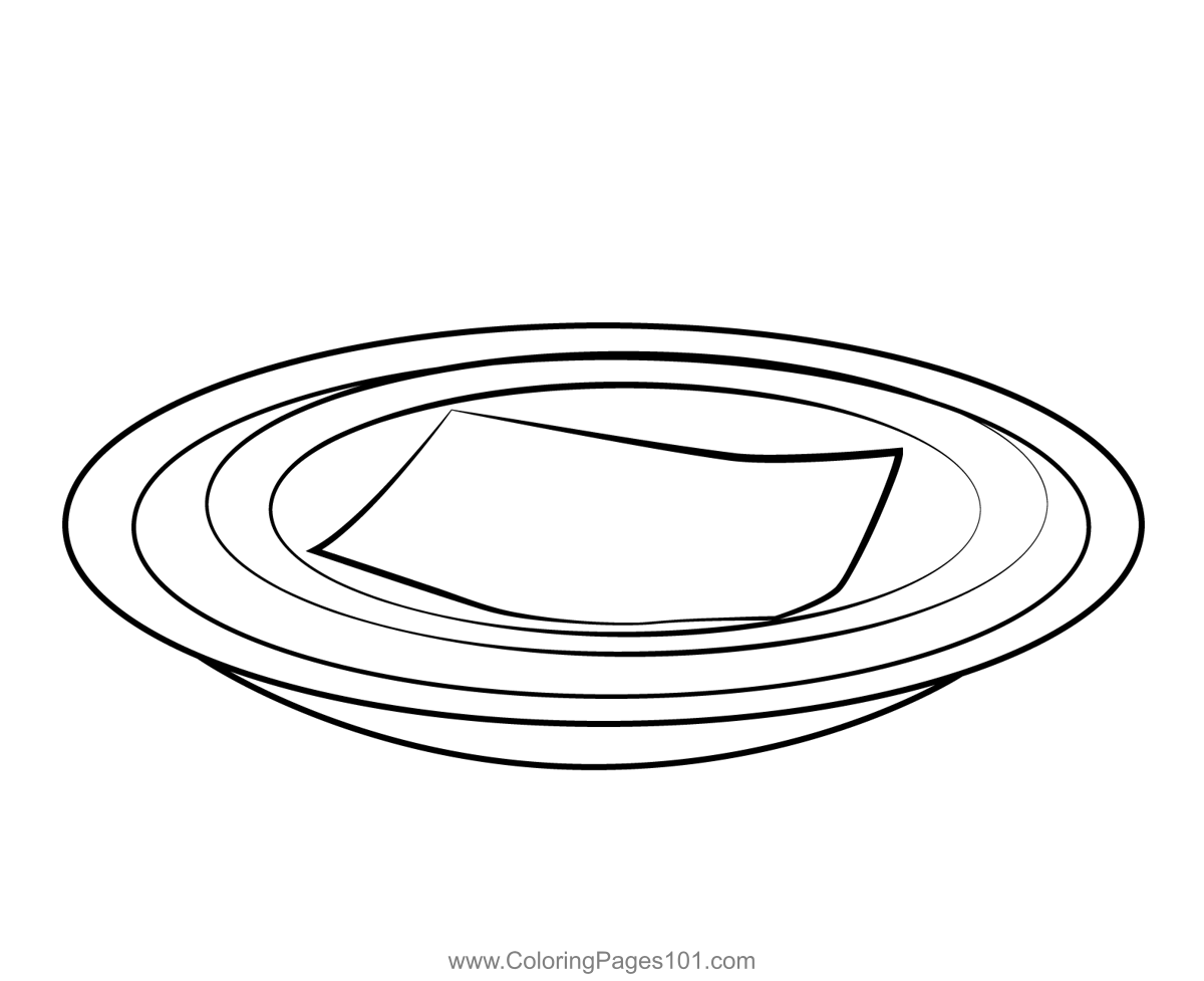 Empty plate on tableclot coloring page for kids